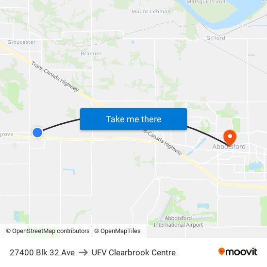 27400 Blk 32 Ave to UFV Clearbrook Centre map