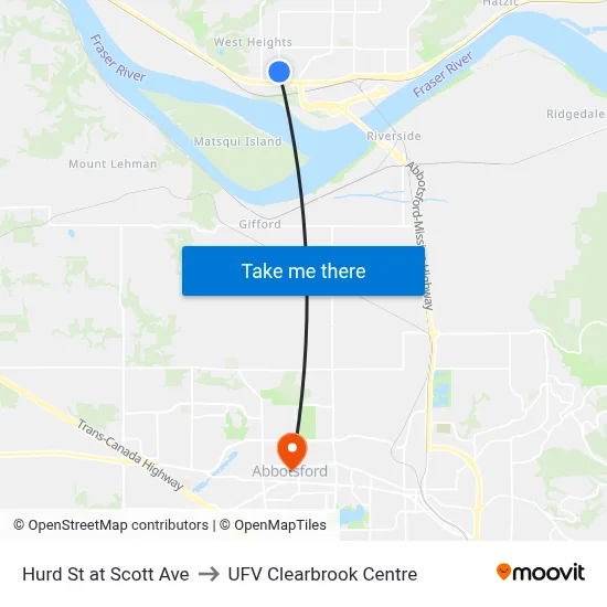 Hurd St at Scott Ave to UFV Clearbrook Centre map