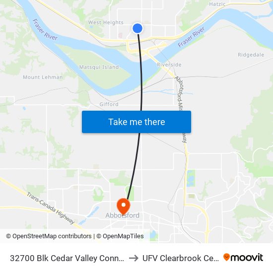 32719 Cedar Valley to UFV Clearbrook Centre map