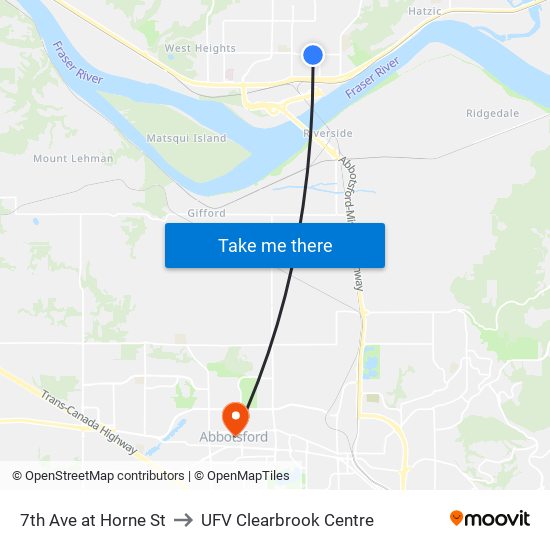 7 Av & Horne to UFV Clearbrook Centre map