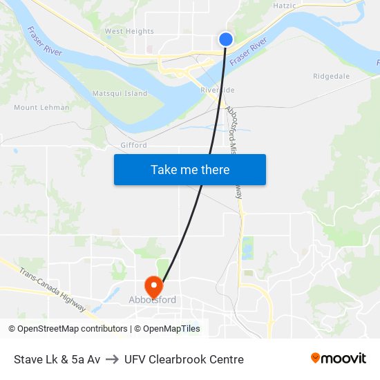 Stave Lk & 5a Av to UFV Clearbrook Centre map