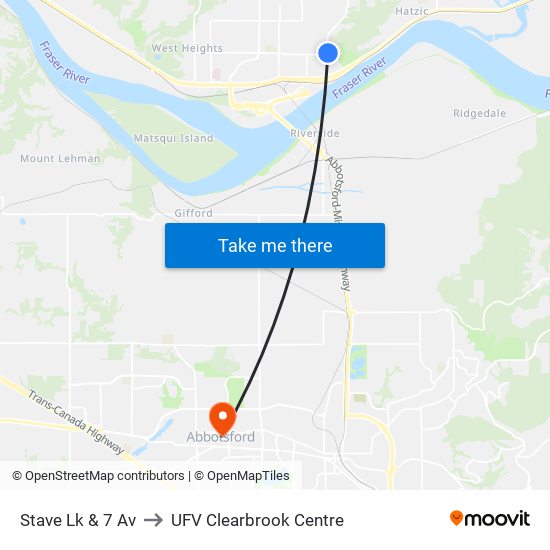 Stave Lk & 7 Av to UFV Clearbrook Centre map