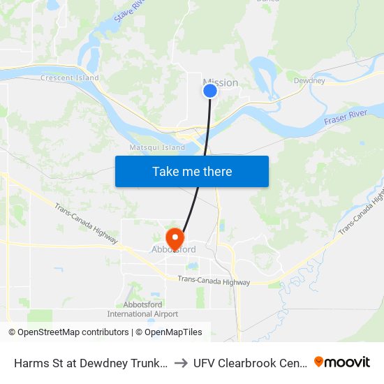 Harms & Dewdney Trunk to UFV Clearbrook Centre map