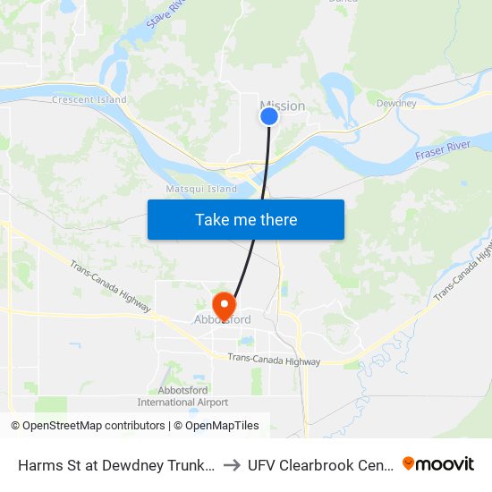 Harms St at Dewdney Trunk Rd to UFV Clearbrook Centre map