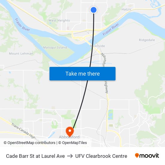 Cade Barr & Laurel to UFV Clearbrook Centre map