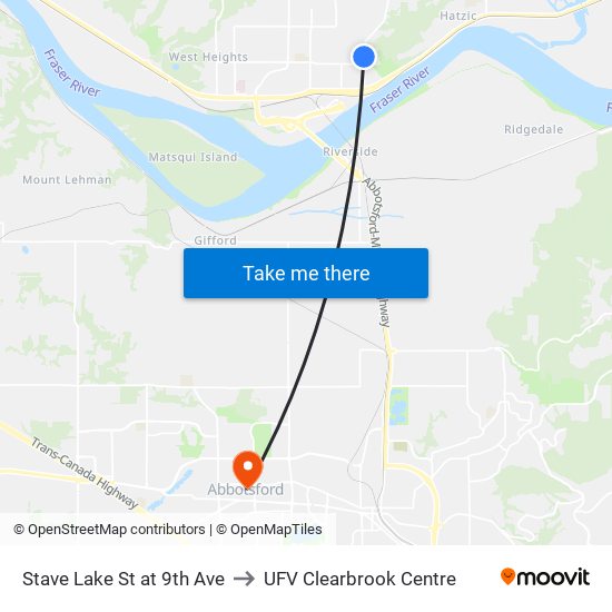 Stave Lk & 9 Av to UFV Clearbrook Centre map