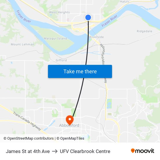 James & 4 Av to UFV Clearbrook Centre map