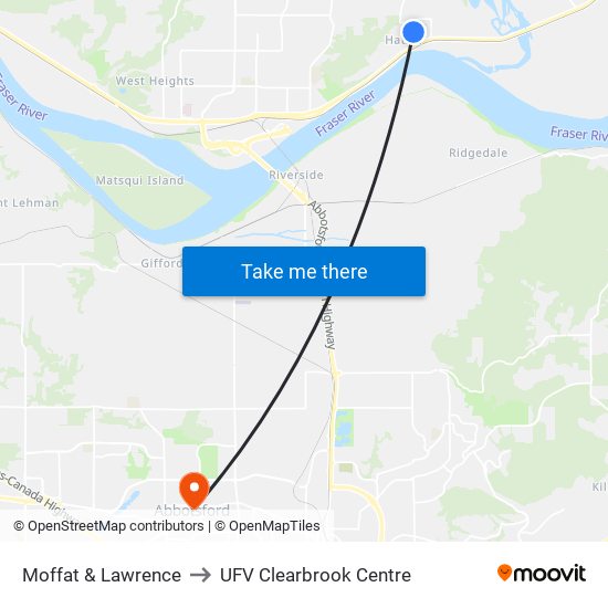 Moffat & Lawrence to UFV Clearbrook Centre map