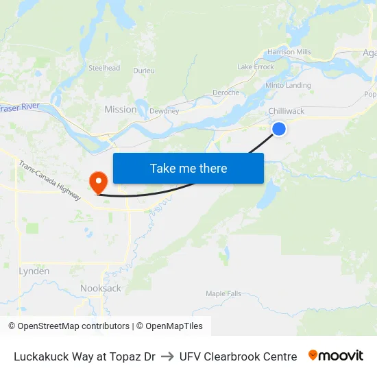 Luckakuck Way at Topaz Dr to UFV Clearbrook Centre map