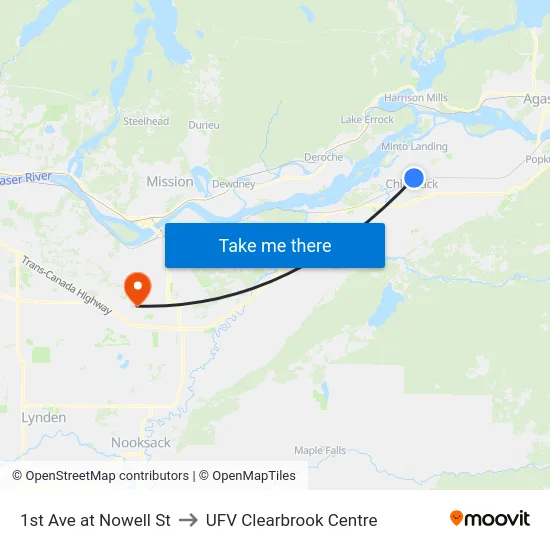 1st Ave at Nowell St to UFV Clearbrook Centre map