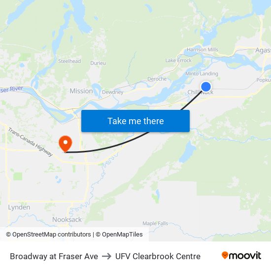 Broadway at Fraser Ave to UFV Clearbrook Centre map