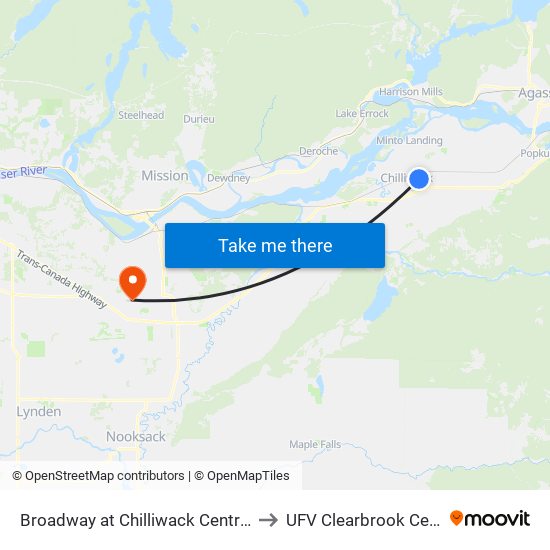 Broadway at Chilliwack Central Rd to UFV Clearbrook Centre map