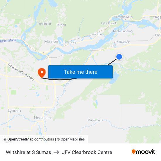 Wiltshire at S Sumas to UFV Clearbrook Centre map