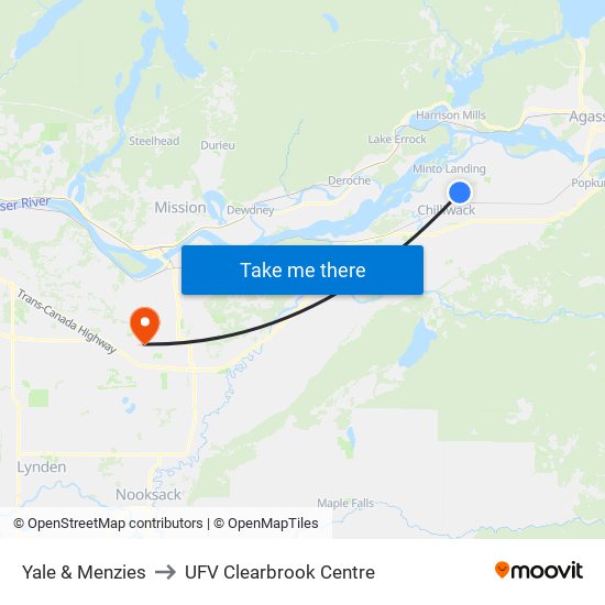 Yale & Menzies to UFV Clearbrook Centre map
