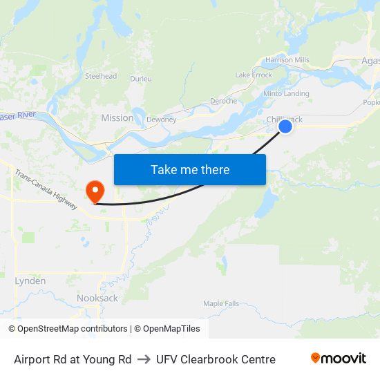 Airport Rd at Young Rd to UFV Clearbrook Centre map