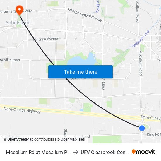 Mccallum Rd at Mccallum P&R to UFV Clearbrook Centre map