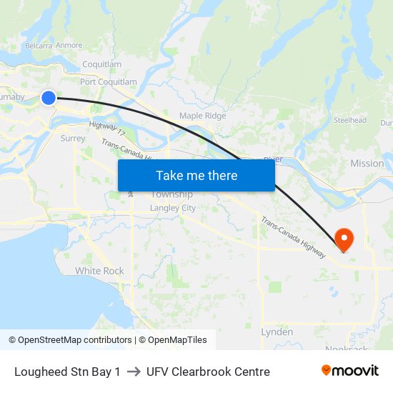 Lougheed Stn Bay 1 to UFV Clearbrook Centre map