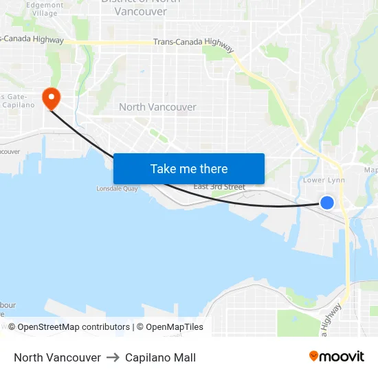 North Vancouver to Capilano Mall map