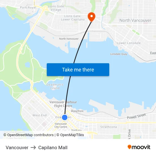 Vancouver to Capilano Mall map