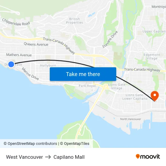 West Vancouver to Capilano Mall map