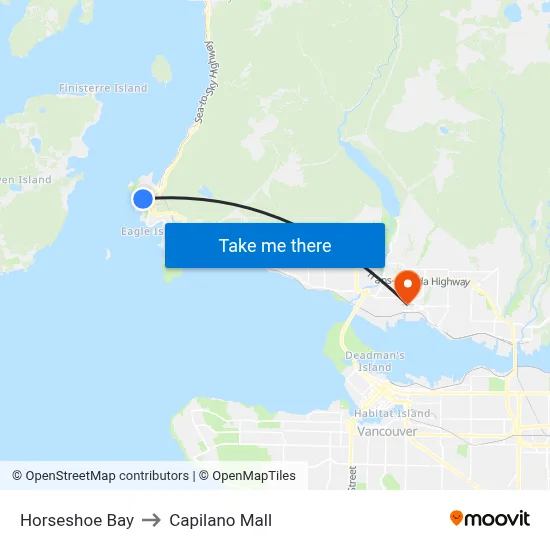 Horseshoe Bay to Capilano Mall map