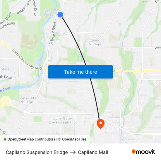 Capilano Suspension Bridge to Capilano Mall map