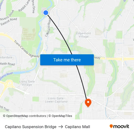 Capilano Suspension Bridge to Capilano Mall map