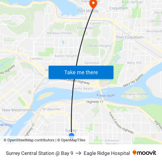Surrey Central Station @ Bay 9 to Eagle Ridge Hospital map