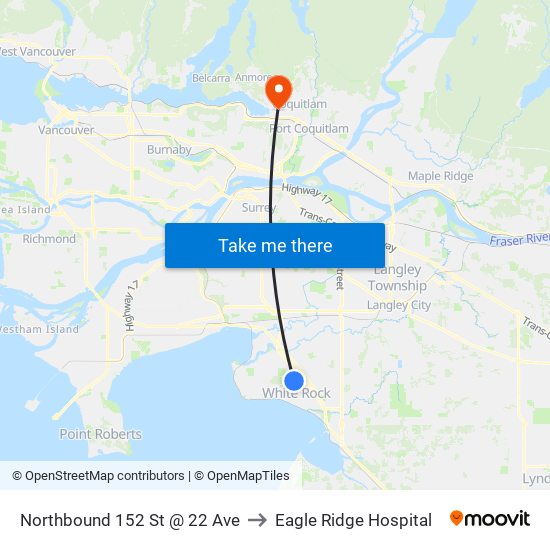 Northbound 152 St @ 22 Ave to Eagle Ridge Hospital map