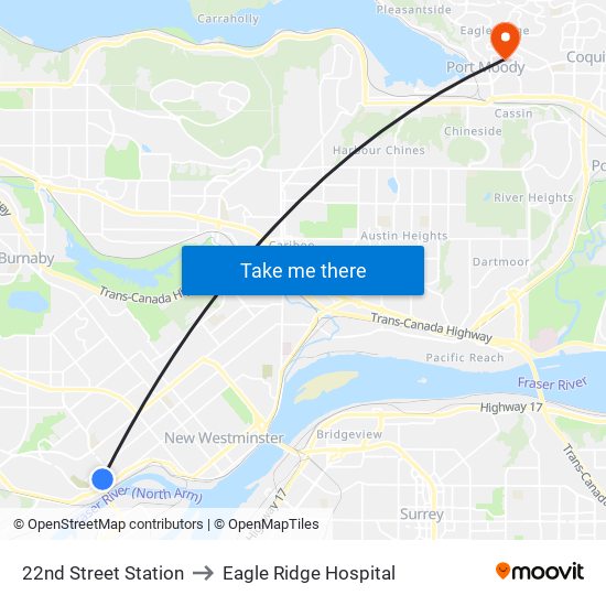22nd Street Station to Eagle Ridge Hospital map