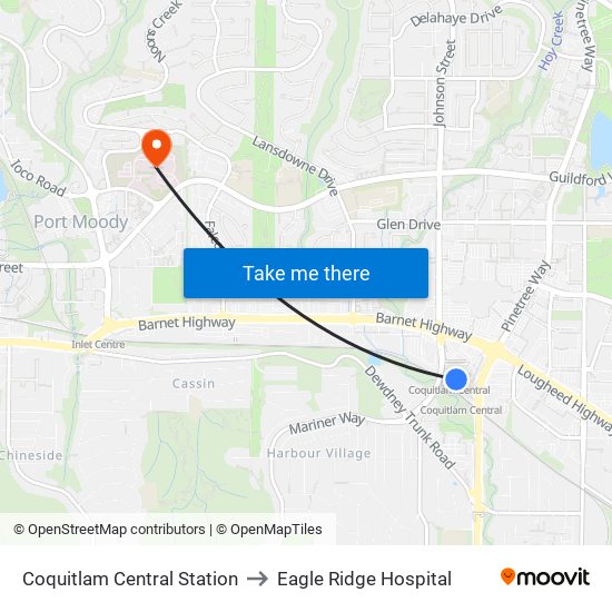 Coquitlam Central Station to Eagle Ridge Hospital map