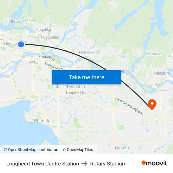 Lougheed Town Centre Station to Rotary Stadium map