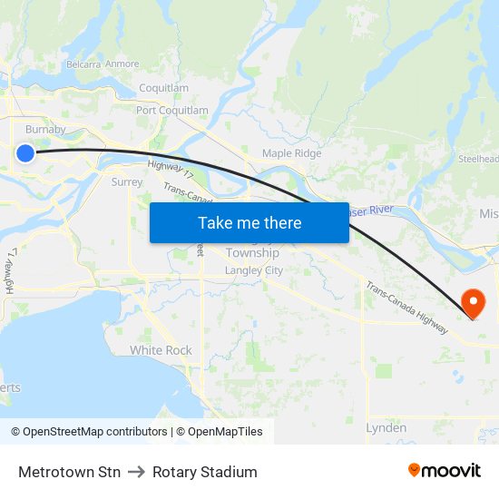 Metrotown Stn to Rotary Stadium map