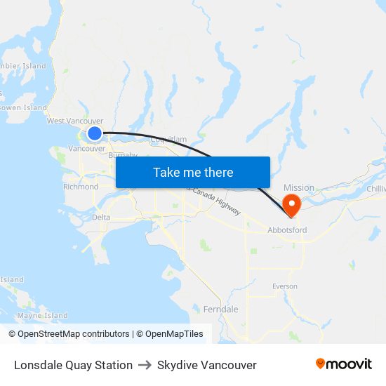 Lonsdale Quay Station to Skydive Vancouver map