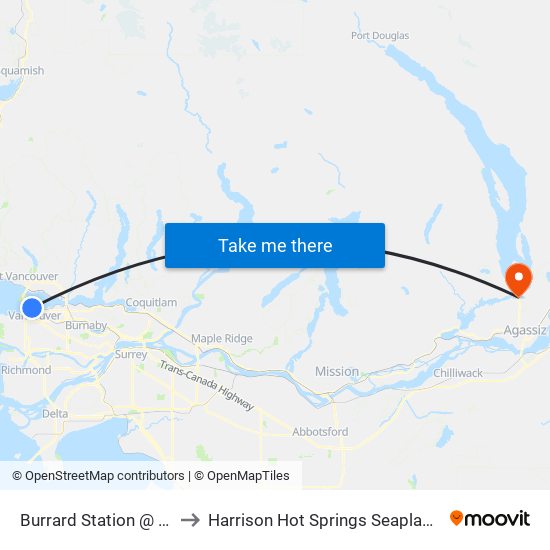 Burrard Station @ Bay 1 to Harrison Hot Springs Seaplane Base map