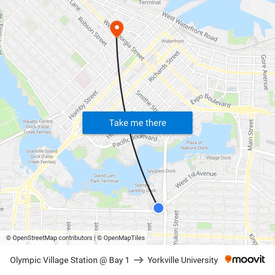 Olympic Village Station @ Bay 1 to Yorkville University map