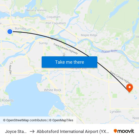 Joyce Station @ Bay 4 to Abbotsford International Airport (YXX) (Abbotsford International Airport) map