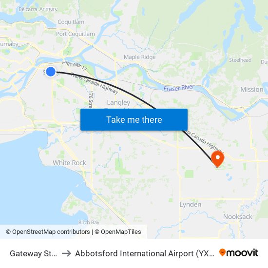 Gateway Station @ Bay 3 to Abbotsford International Airport (YXX) (Abbotsford International Airport) map