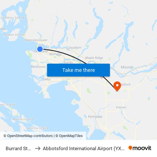 Burrard Station @ Bay 1 to Abbotsford International Airport (YXX) (Abbotsford International Airport) map