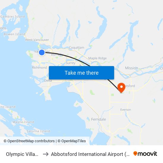 Olympic Village Station @ Bay 1 to Abbotsford International Airport (YXX) (Abbotsford International Airport) map
