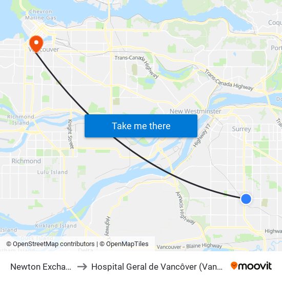 Newton Exchange @ Bay 4 to Hospital Geral de Vancôver (Vancouver General Hospital) map