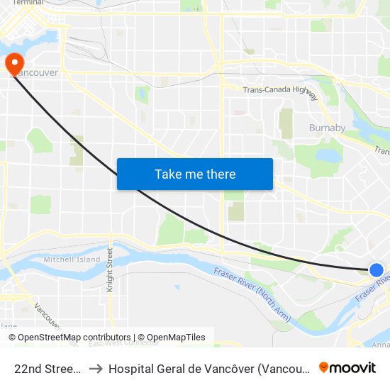 22nd Street Station to Hospital Geral de Vancôver (Vancouver General Hospital) map