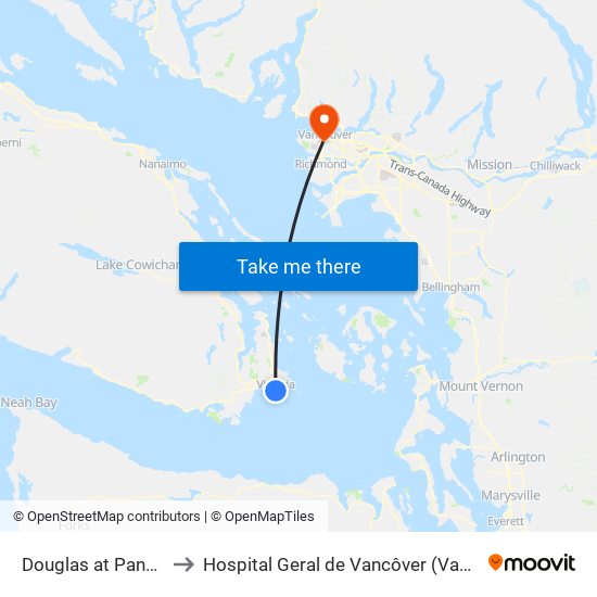 Douglas at Pandora - City Hall to Hospital Geral de Vancôver (Vancouver General Hospital) map