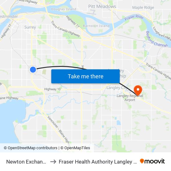 Newton Exchange @ Bay 4 to Fraser Health Authority Langley Memorial Hospital map