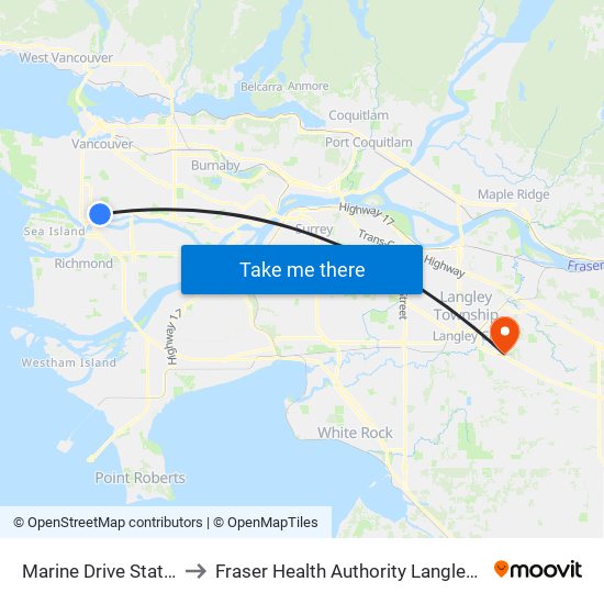 Marine Drive Station @ Bay 1 to Fraser Health Authority Langley Memorial Hospital map