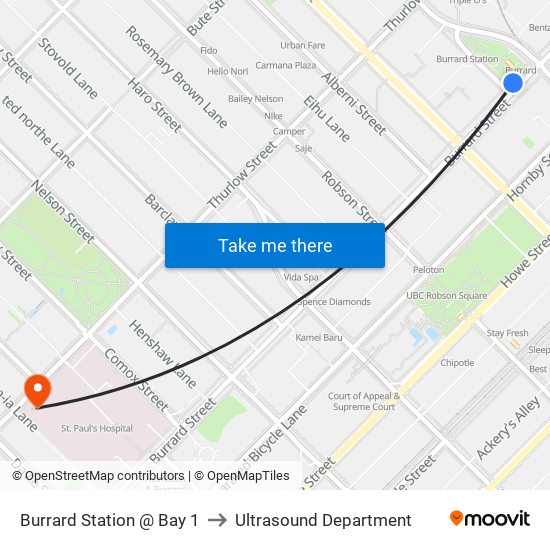 Burrard Station @ Bay 1 to Ultrasound Department map