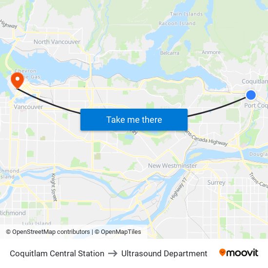 Coquitlam Central Station to Ultrasound Department map