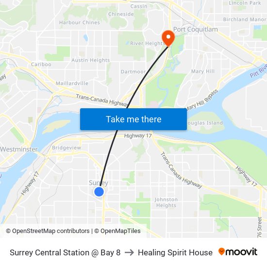 Surrey Central Station @ Bay 8 to Healing Spirit House map