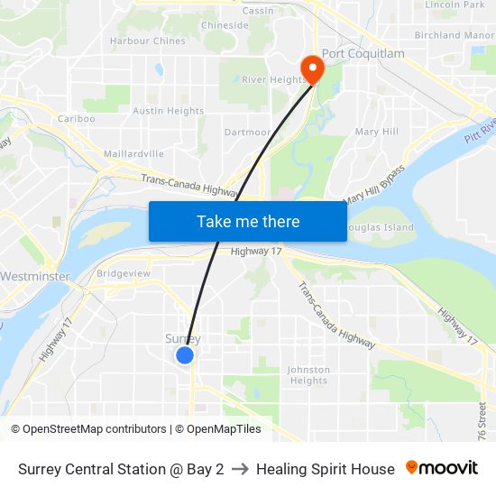 Surrey Central Station @ Bay 2 to Healing Spirit House map
