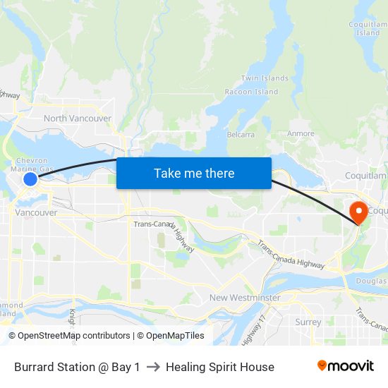 Burrard Station @ Bay 1 to Healing Spirit House map